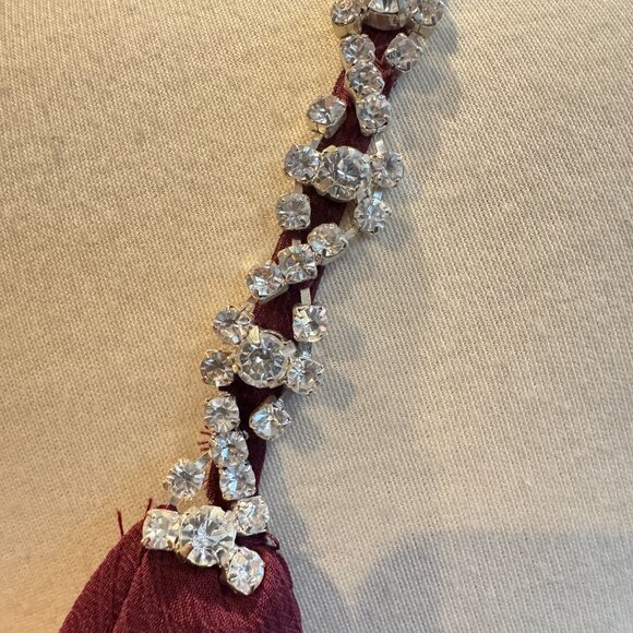 David's Bridal Long Burgundy Formal Rhinestone Accent Dress - Picture 10 of 13